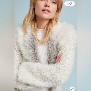 Anthropologie Sleeping on Snow Faux Fur-Collared Cardigan